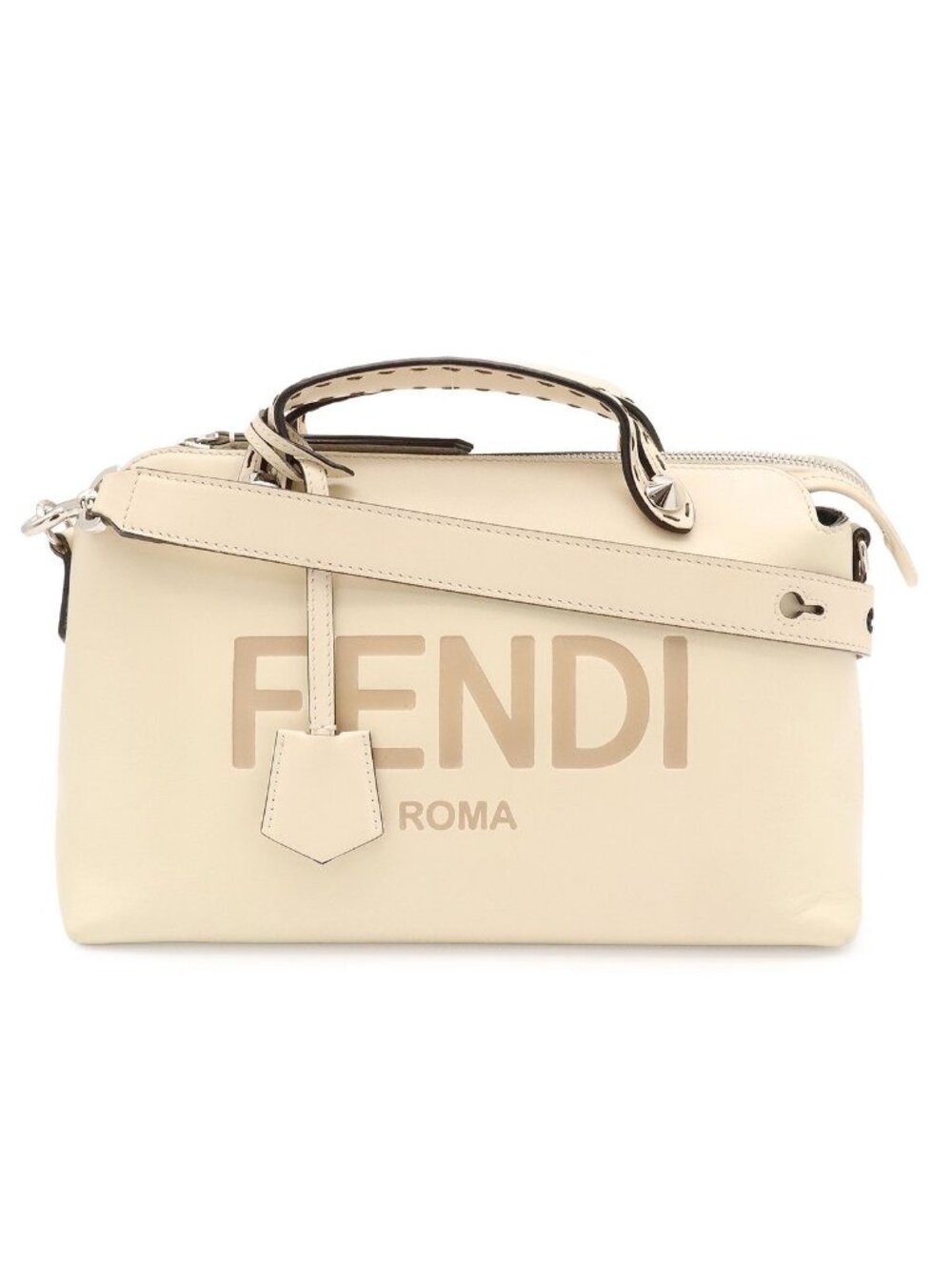 Fendi by the Way Medium Logo 2-Way Shoulder Bag Crossbody Canvas Leather Cream